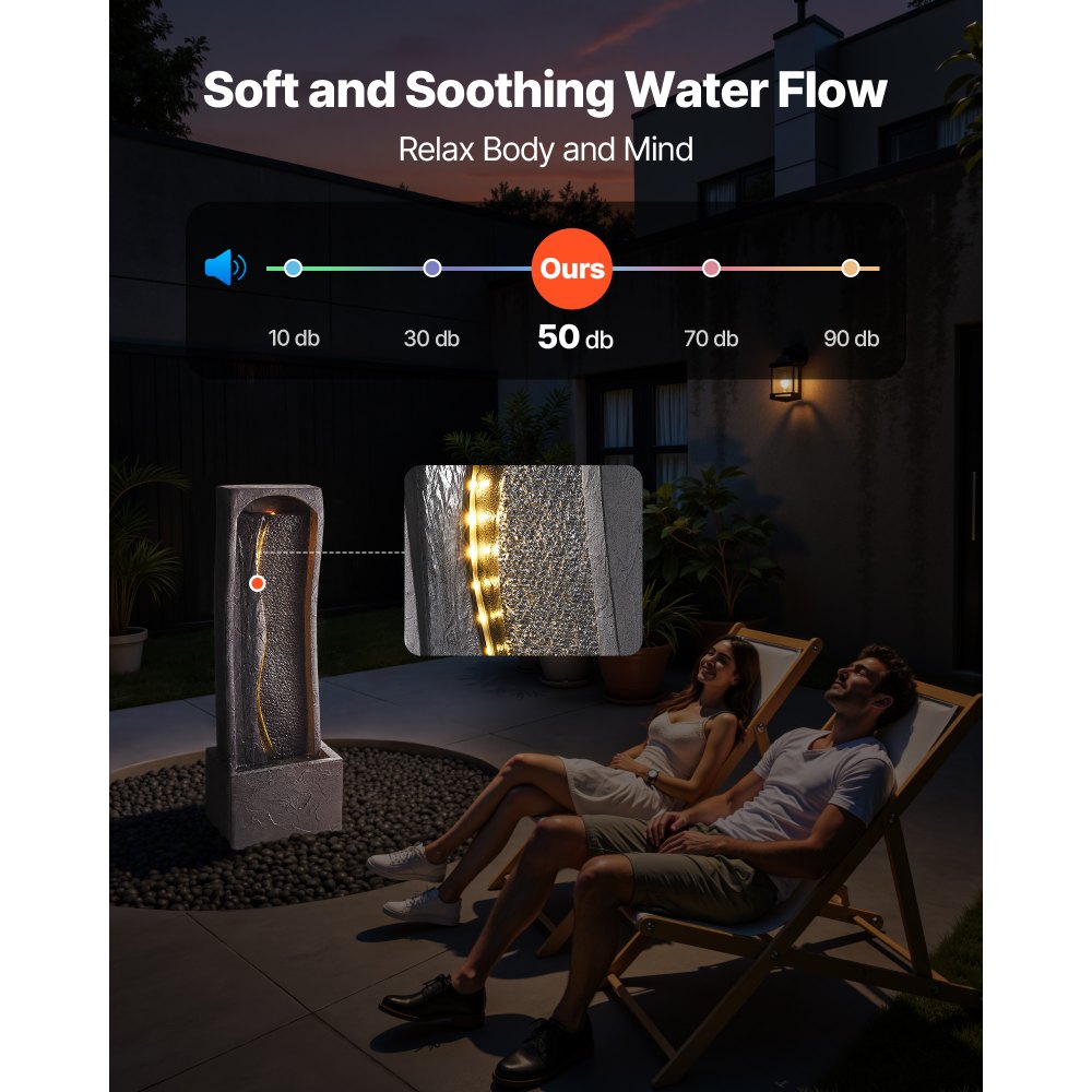 VEVOR Fuente de Agua para Exteriores, 98 cm de Altura, Fuente de Cascada Moderna de Una Sola Capa con Base de Roca, Luz LED y Bomba para Jardín, Patio, Decoración del Hogar, Exterior, Negro