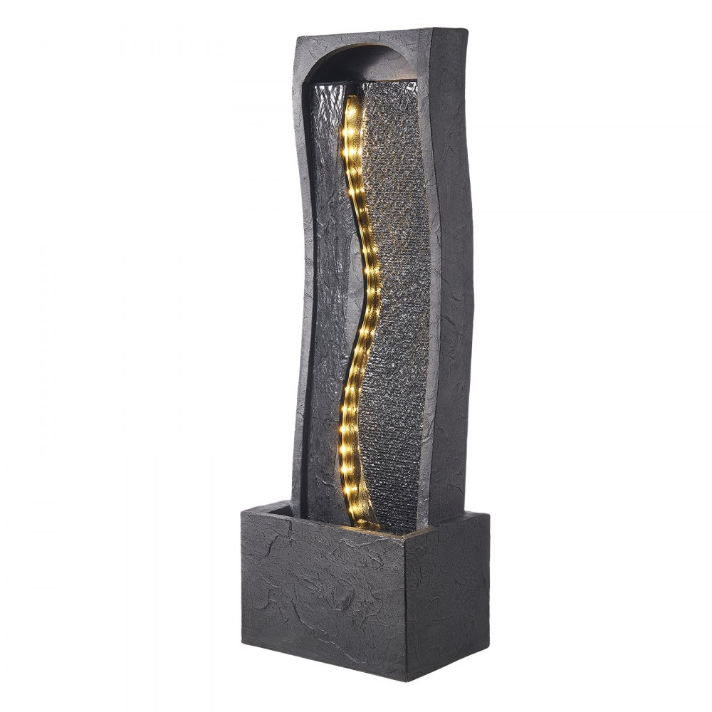 VEVOR Fuente de Agua para Exteriores, 98 cm de Altura, Fuente de Cascada Moderna de Una Sola Capa con Base de Roca, Luz LED y Bomba para Jardín, Patio, Decoración del Hogar, Exterior, Negro