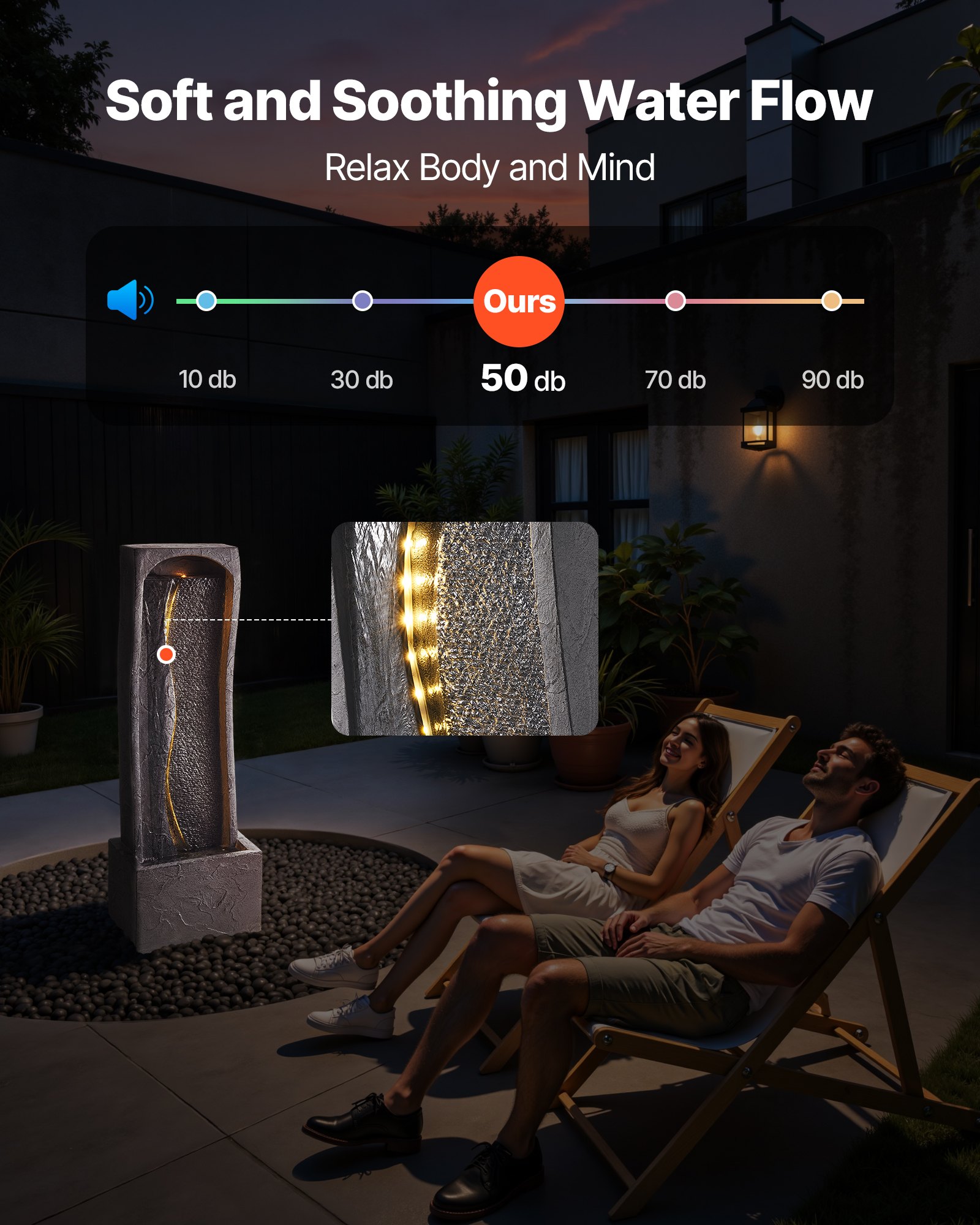 VEVOR Fuente de Agua para Exteriores, 98 cm de Altura, Fuente de Cascada Moderna de Una Sola Capa con Base de Roca, Luz LED y Bomba para Jardín, Patio, Decoración del Hogar, Exterior, Negro