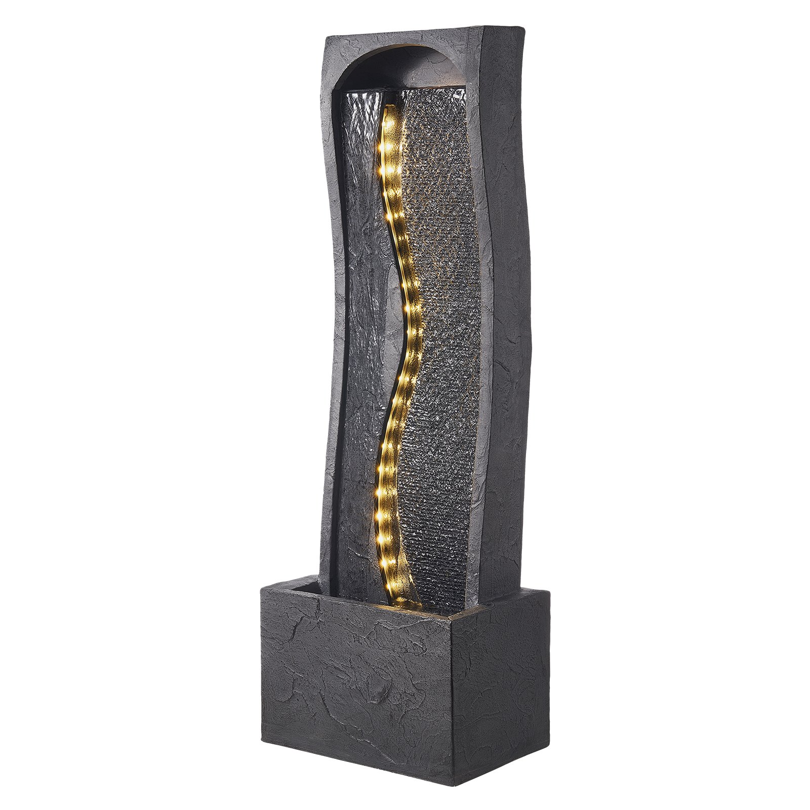 VEVOR Fuente de Agua para Exteriores, 98 cm de Altura, Fuente de Cascada Moderna de Una Sola Capa con Base de Roca, Luz LED y Bomba para Jardín, Patio, Decoración del Hogar, Exterior, Negro