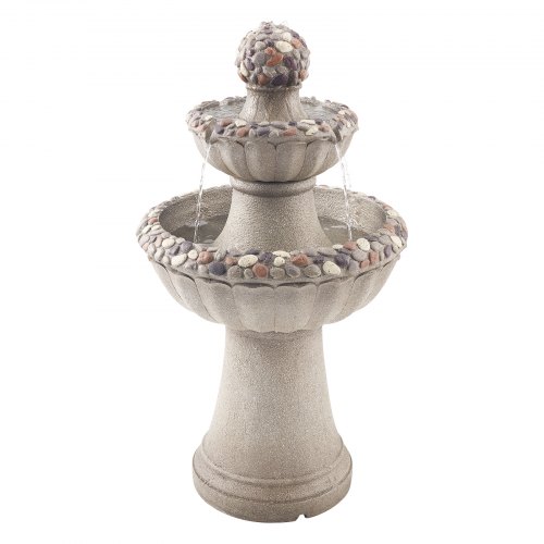 VEVOR Fuente de Agua para Exteriores, 927 mm de Altura, Fuente de Cascada de 2 Niveles de Fibra de Vidrio y Resina con Base de Roca y Bomba para Jardín, Patio, Decoración del Hogar,Gris Roca