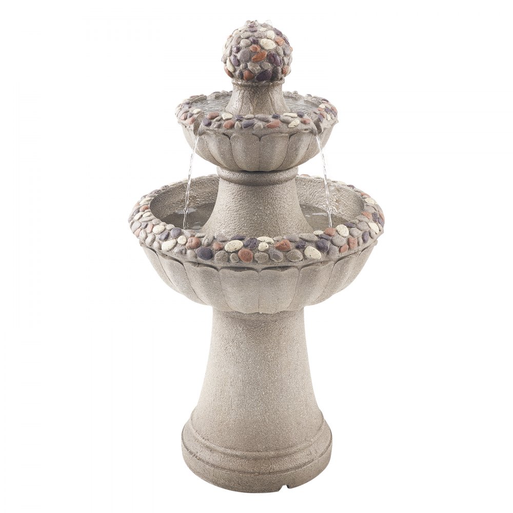 VEVOR Fuente de Agua para Exteriores, 927 mm de Altura, Fuente de Cascada de 2 Niveles de Fibra de Vidrio y Resina con Base de Roca y Bomba para Jardín, Patio, Decoración del Hogar,Gris Roca