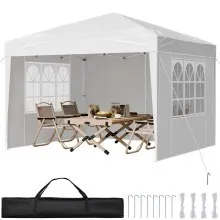 VEVOR Carpa Plegable Emergente de 2,95 x 2,95 x 2,63 m, Carpa Plegable Instantánea Portátil con Paredes Laterales y Ventanas Ventiladas, 3 Configuraciones de Altura para Jardín Exterior, Patio, Blanco