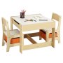 VEVOR Kids Table and 2 Chairs Set, Toddler Table and Chair Set with Storage Space under the Table, Cloth Storage Box under the Chairs, Wooden Desk for Art, Craft, Reading, Learning, Drawing, Burlywood