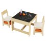 VEVOR Kids Table and 2 Chairs Set, Toddler Table and Chair Set with Storage Space under the Table, Cloth Storage Box under the Chairs, Wooden Desk for Art, Craft, Reading, Learning, Drawing, Burlywood