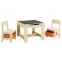 VEVOR Kids Table and 2 Chairs Set, Toddler Table and Chair Set with Storage Space under the Table, Cloth Storage Box under the Chairs, Wooden Desk for Art, Craft, Reading, Learning, Drawing, Burlywood