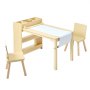 VEVOR Kids Art Table and Chair Set, Toddler Craft Table with 3 Tiers Storage Cabinet, Wooden Kids Activity Play Desk with 2 Chairs, Craft Play Desk for Reading, Learning, Drawing, Writing, Light Wood