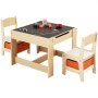 VEVOR 1 Mesa Infantil + 2 Sillas de 610x610x483 mm y 290x300x530 mm Conjunto de Muebles Infantiles con Caja de Almacenamiento Bandeja de Doble Cara para Estudiar Comer Jugar Leer Habitación Infantil