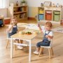 VEVOR Kids Art Table and Chair Set, Toddler Craft Table with 3 Tiers Storage Cabinet, Wooden Kids Activity Play Desk with 2 Chairs, Art Craft Play Desk for Reading, Learning, Drawing, Writing, White