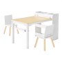 VEVOR Kids Art Table and Chair Set, Toddler Craft Table with 3 Tiers Storage Cabinet, Wooden Kids Activity Play Desk with 2 Chairs, Art Craft Play Desk for Reading, Learning, Drawing, Writing, White