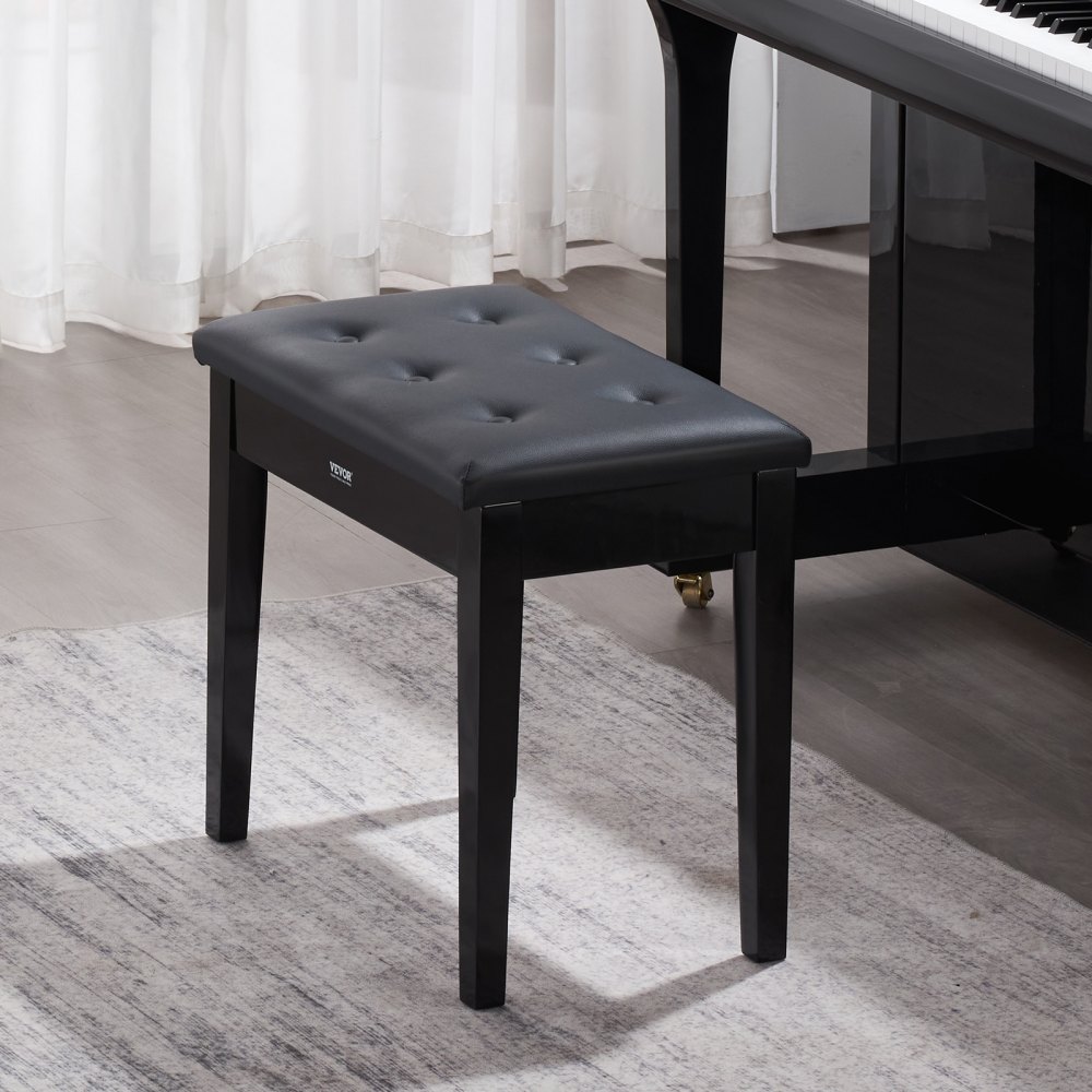 VEVOR Banco de Piano 560 x 350 x 485 mm Silla de Piano con Cojín Acolchado de Alta Densidad Almacenamiento para Libros de Música Taburete de Madera para Piano para Tocador, Sala de Estar, Dormitorio