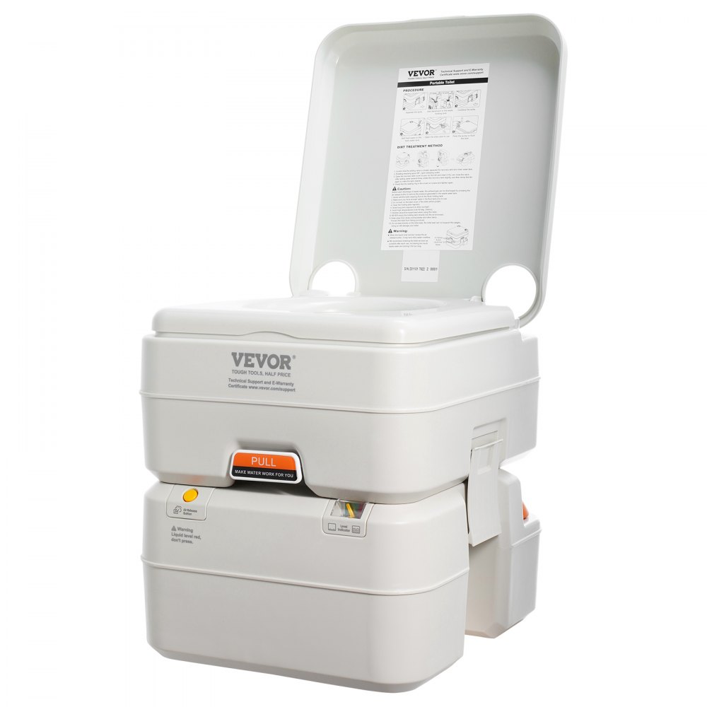 VEVOR Inodoro Portátil con Cisterna para Camping con Depósito de Residuos de 20 L y Depósito de Agua de 12 L, Inodoro de Viaje con Indicador de Nivel para Autocaravana, Caravana, Adultos y Niños