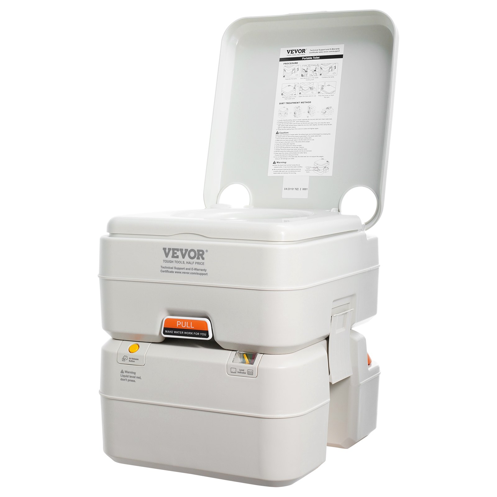 VEVOR Inodoro Portátil con Cisterna para Camping con Depósito de Residuos de 20 L y Depósito de Agua de 12 L, Inodoro de Viaje con Indicador de Nivel para Autocaravana, Caravana, Adultos y Niños