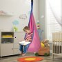 VEVOR Hamaca Nido para Niños 70x160 cm Asiento Colgante para Hamaca con Cadena de Luces LED Columpio Interior y Exterior Carga de 54 kg 100% Algodón para Dormitorio, Terraza, Jardín, Bosque, Rosa