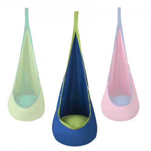 VEVOR Hamaca Nido para Niños 70x160 cm Asiento Colgante para Hamaca con Cadena de Luces LED Columpio Interior y Exterior Carga de 54 kg 100% Algodón para Dormitorio, Terraza, Jardín, Bosque, Azul