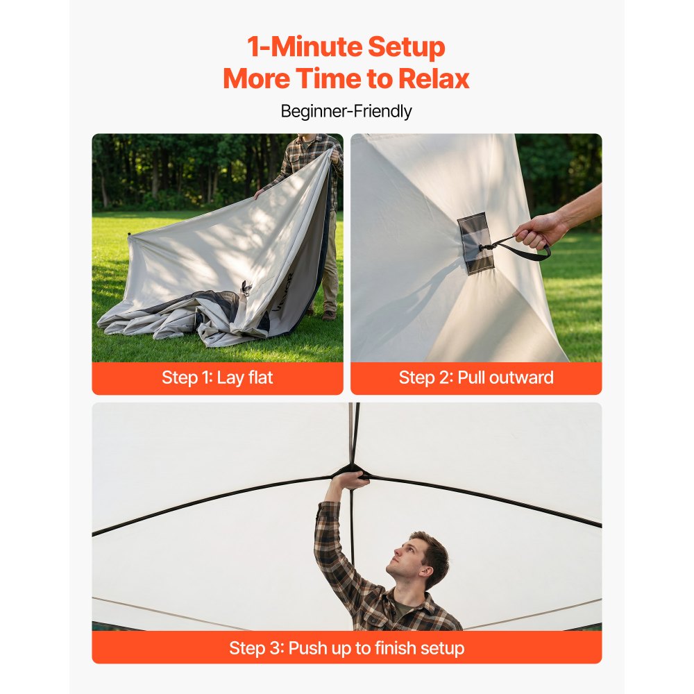 VEVOR Tienda de Campaña Instantánea para 4 Personas, Tienda de Camping Pop Up Pórtatil, con Ventanas Grandes de Malla, Bolsa de Transporte, para Acampada al Aire Libre de Familia Amigos, Color Beige