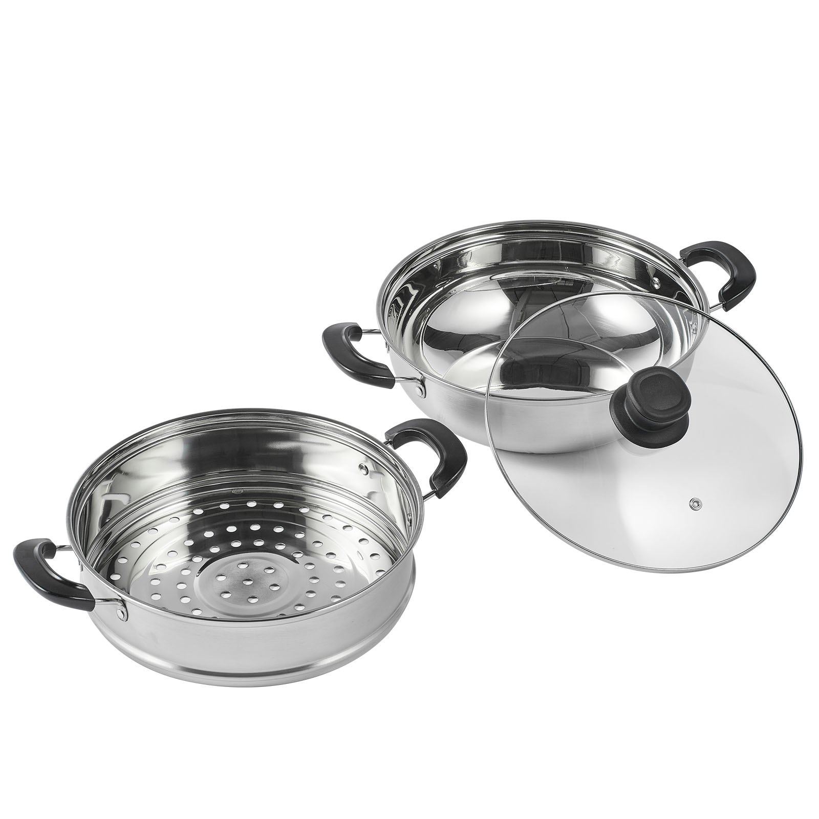 VEVOR Olla Vaporera de Acero Inoxidable 28 cm con Olla de 2,8 L y Cesta de Vapor Vaporera para Alimentos con Tapa de Vidrio 1 Nivel con 1 Par de Guantes Aislantes para Cocinar al Vapor en Cocina