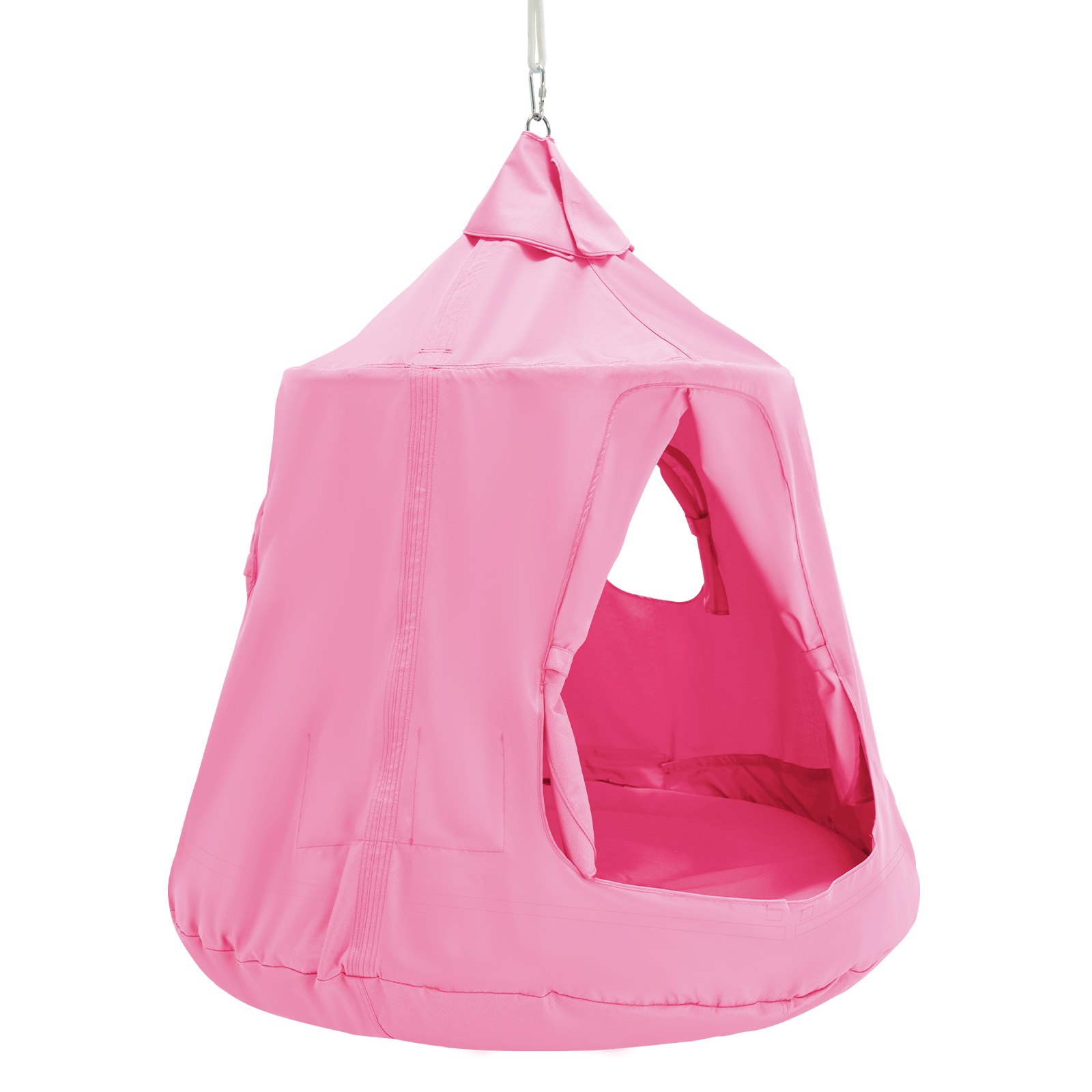 VEVOR Hamaca para Niños, Columpio Colgante para Interiores y Exteriores, Carga de 150 kg, Carpa para Árbol con Cadena de Luces LED, Base Inflable, Carpa para Juegos para Sala de Estar, Jardín, Rosa