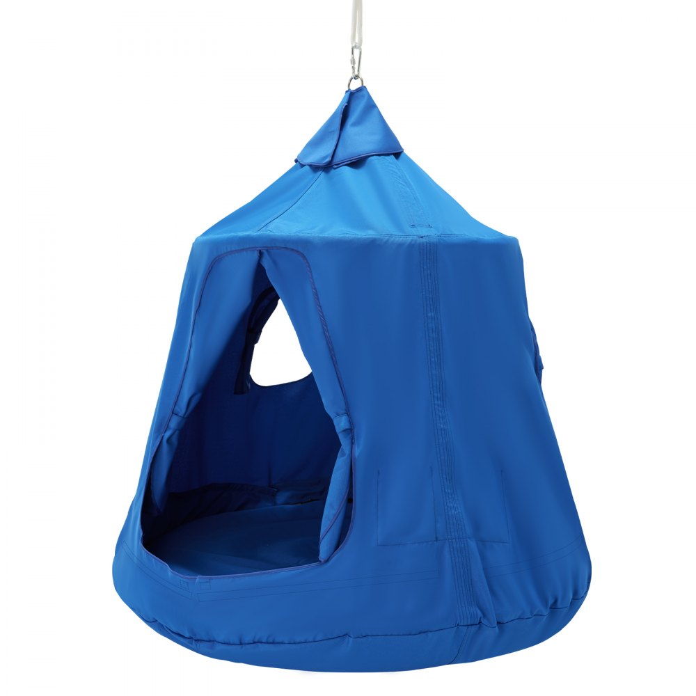 VEVOR Hamaca para Niños, Columpio Colgante para Interiores y Exteriores, Carga de 150 kg, Carpa para Árbol con Cadena de Luces LED, Base Inflable, Carpa para Juegos para Sala de Estar, Jardín, Azul
