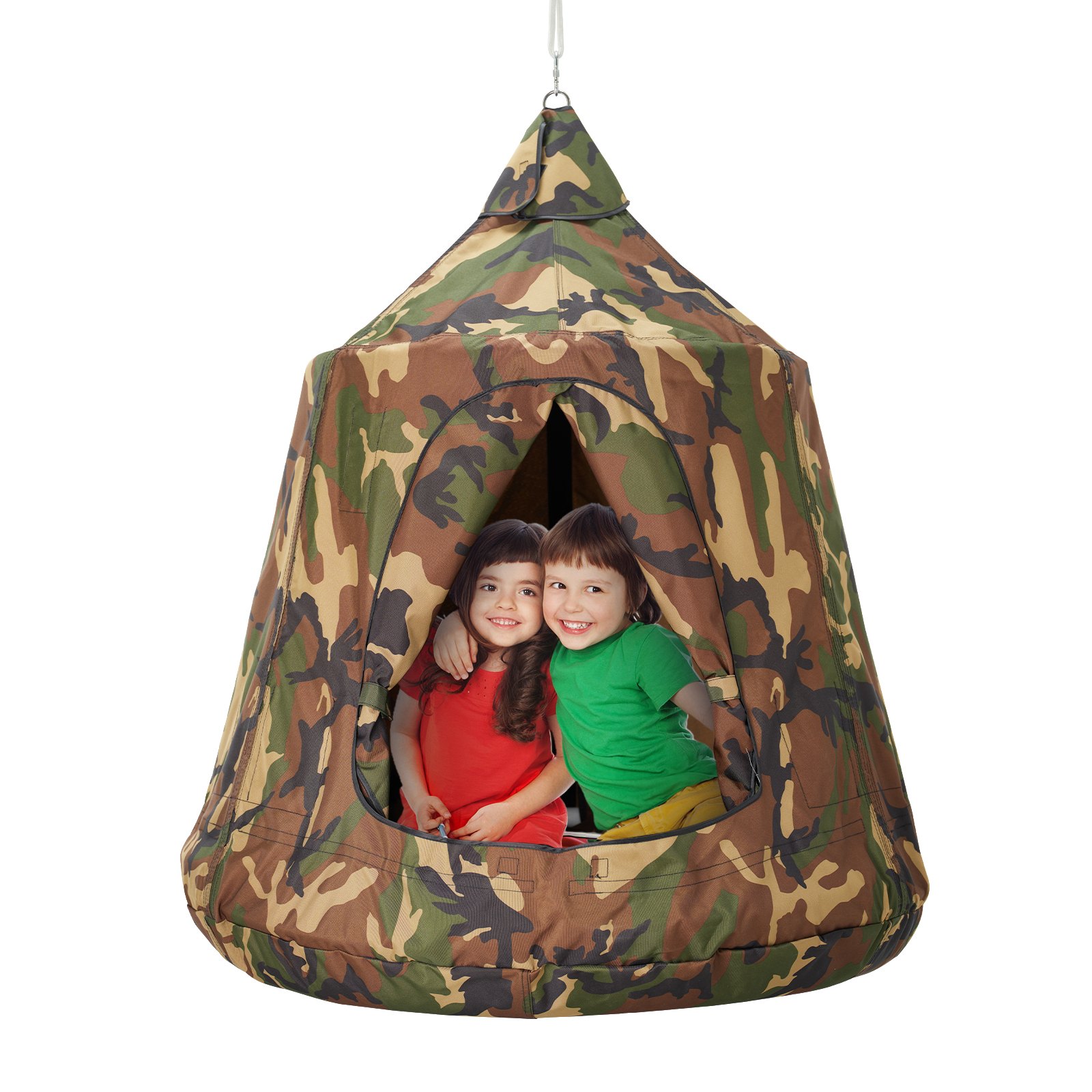 VEVOR Hamaca para Niños, Columpio Colgante para Interiores y Exteriores, Carga de 150 kg, Carpa para Árbol con Cadena de Luces LED, Base Inflable, Carpa para Juegos para Sala de Estar, Jardín, Árbol
