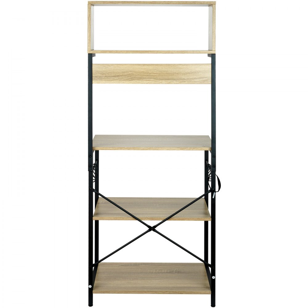 VEVOR Estantería de cocina de 4 niveles 600 x 380 x 1530mm con 6 ganchos y estantes soporta hasta 54,9kg diseño industrial para utensilios de cocina