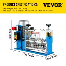VEVOR Máquina Peladora de Cables Eléctricos 370 W Máquina Pelacable 1,5 mm - 38 mm Color Azul 17,3pulg.x12 pulg.x14,1 pulg. Máquina Pelacables Automática 50 HZ para Manejar Diferentes Tipos de Cables