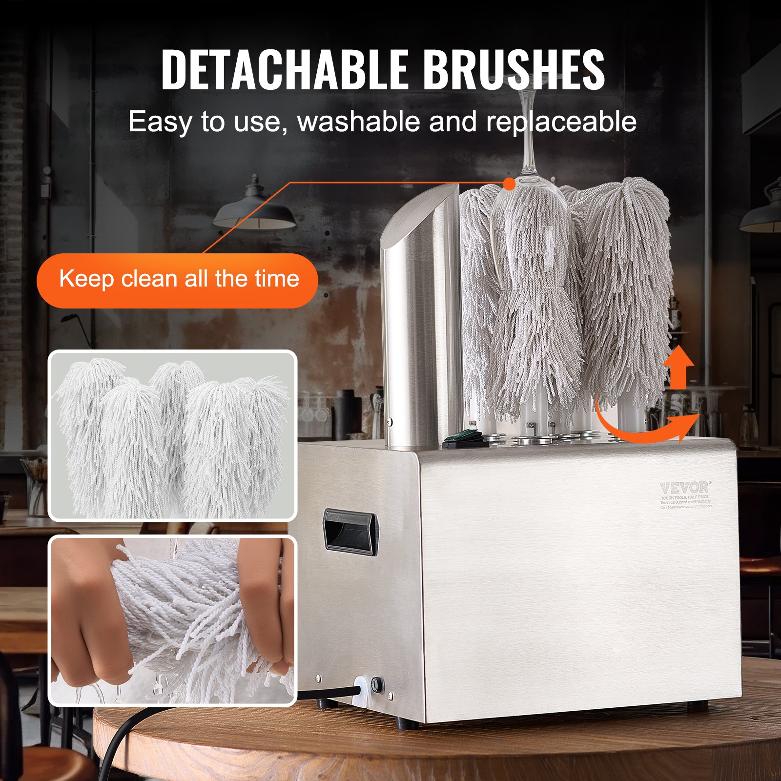 VEVOR Glass Polishing Machine, Wine Glass Polishing Machine with 5 Polishing Heads, 330 Cups/Hour, Electric Commercial Glass Polisher for Champagne Glasses, Beer Mugs, Tumblers, Perfect for Bars and Restaurants