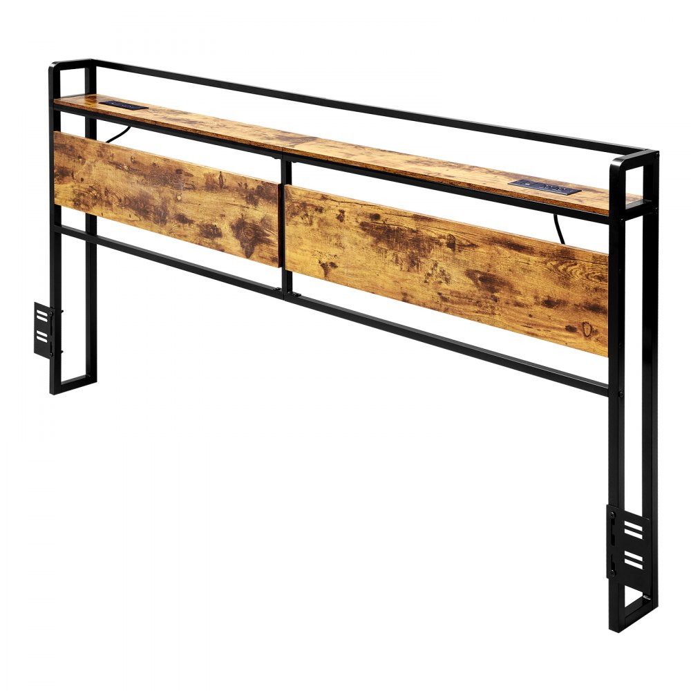VEVOR Cabecero para Cama Tamaño King 1980 x 150 x 1015 mm, Cabecero de Altura Ajustable con Estante de Almacenamiento, Tomas de Corriente y Puerto USB para Diferentes Marcos de Cama, Negro y Marrón