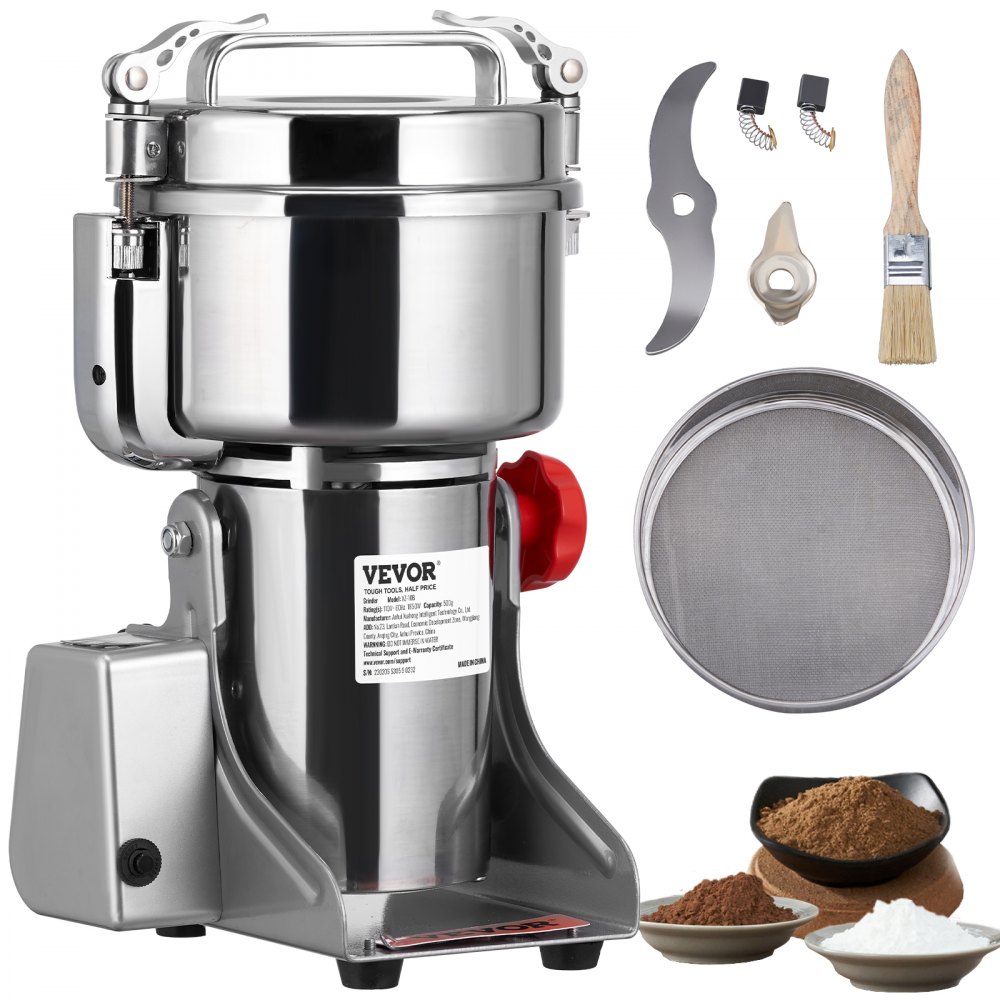 VEVOR Molinillo de Especias Comercial Capacidad de 2500g Molinillo de Cereales Eléctrico 3750W Molinillo de Alta Velocidad 25000r/min con Cuchillas de Acero Inoxidable de 3 Capas para Materiales Secos