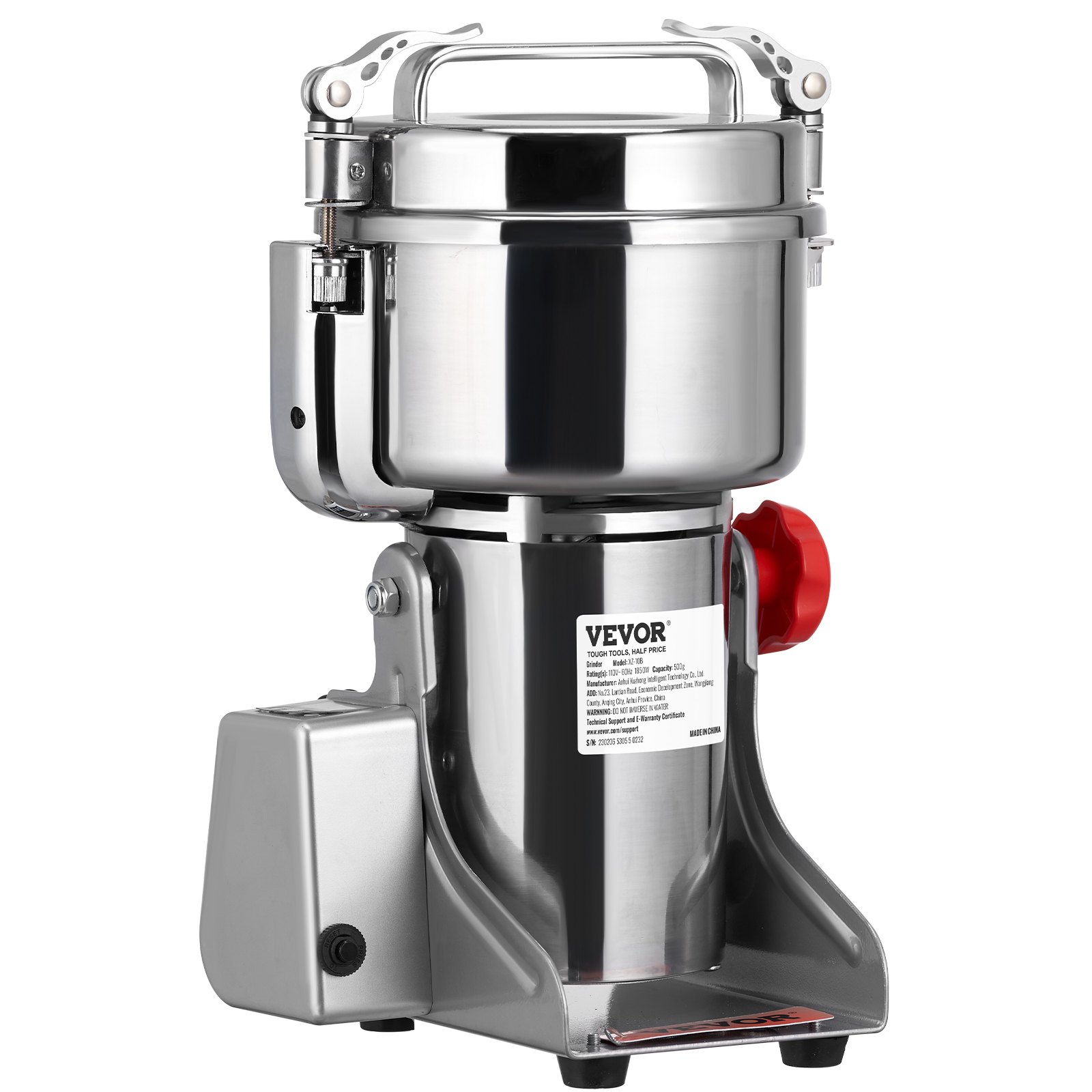 VEVOR Molinillo de Especias Comercial Capacidad de 2500g Molinillo de Cereales Eléctrico 3750W Molinillo de Alta Velocidad 25000r/min con Cuchillas de Acero Inoxidable de 3 Capas para Materiales Secos