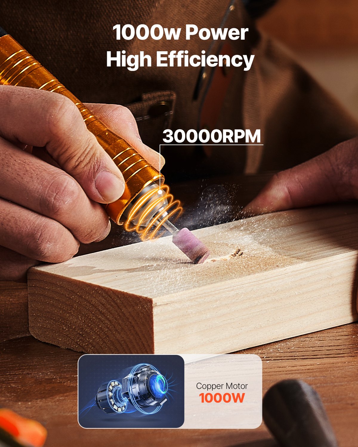 VEVOR Flex Shaft Grinder, 1000 W, 30,000 rpm, Rotary Tool, Multifunctional Hanging Grinder with 31-Piece Accessory Set and Foot Pedal for Carving, Polishing, Drilling and Sanding