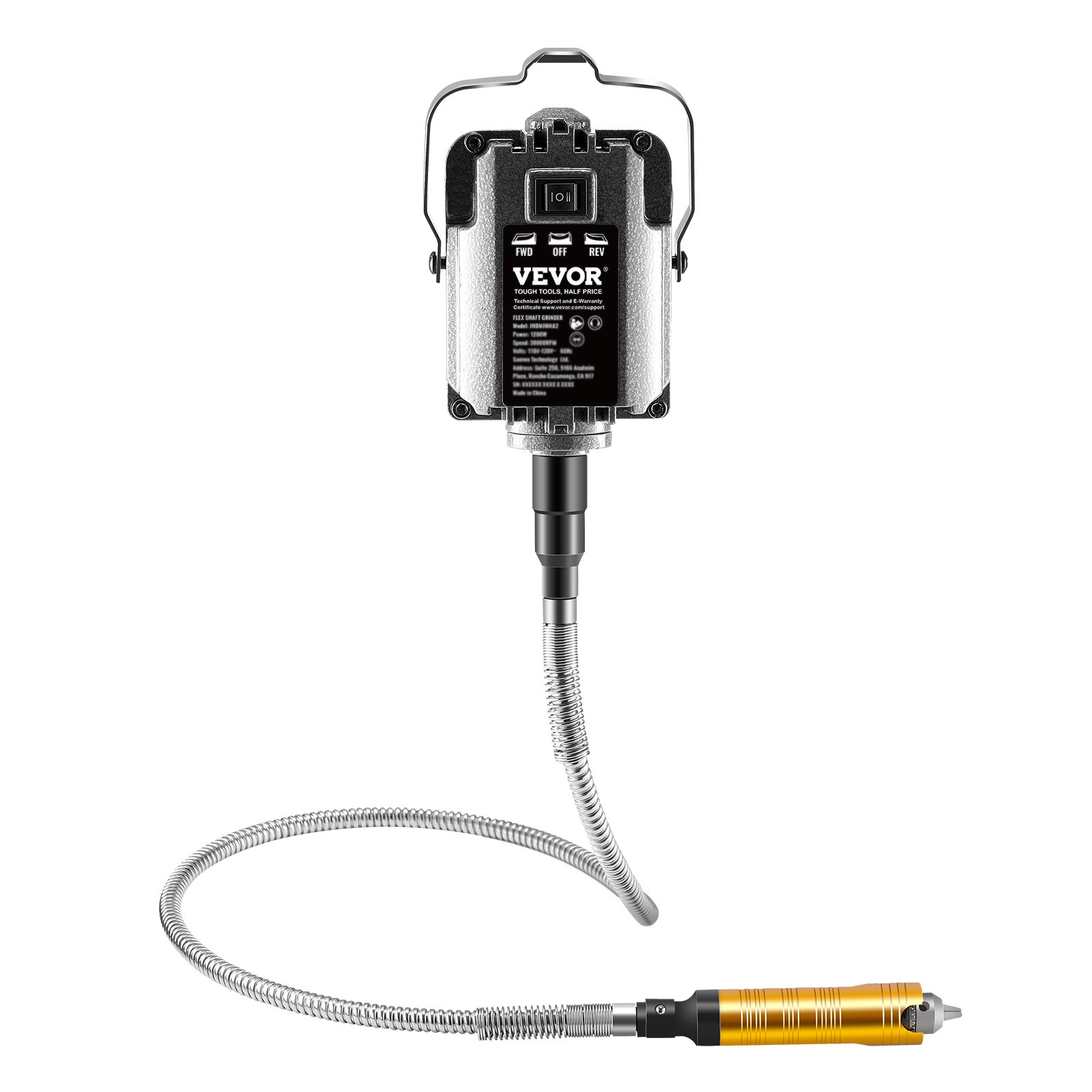 VEVOR Amoladora de Eje Flexible, Herramienta Rotativa Eléctrica de Eje Flexible de 1200 W y 30 000 RPM, con 31 Accesorios y Pedal para Tallar, Pulir, Taladrar y Pulir, 1260 x 115 x 95 mm, Negro