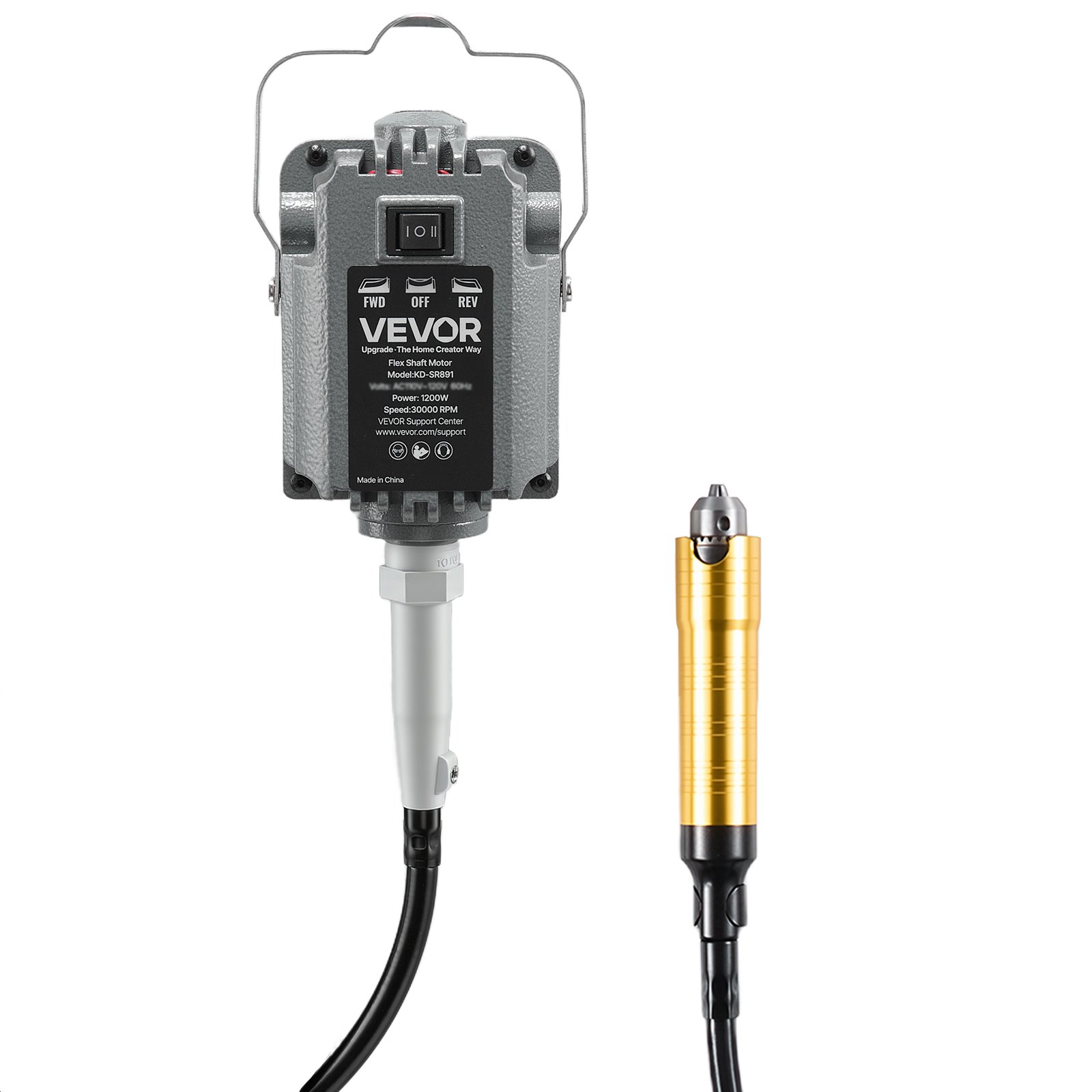 VEVOR Amoladora de Eje Flexible 1200 W 30.000 RPM, Herramienta Rotativa Eléctrica de Eje Flexible, Amoladora Colgante con Control de Pedal, Kit de Accesorios de 112 Piezas para Lijar, Pulir, Cortar