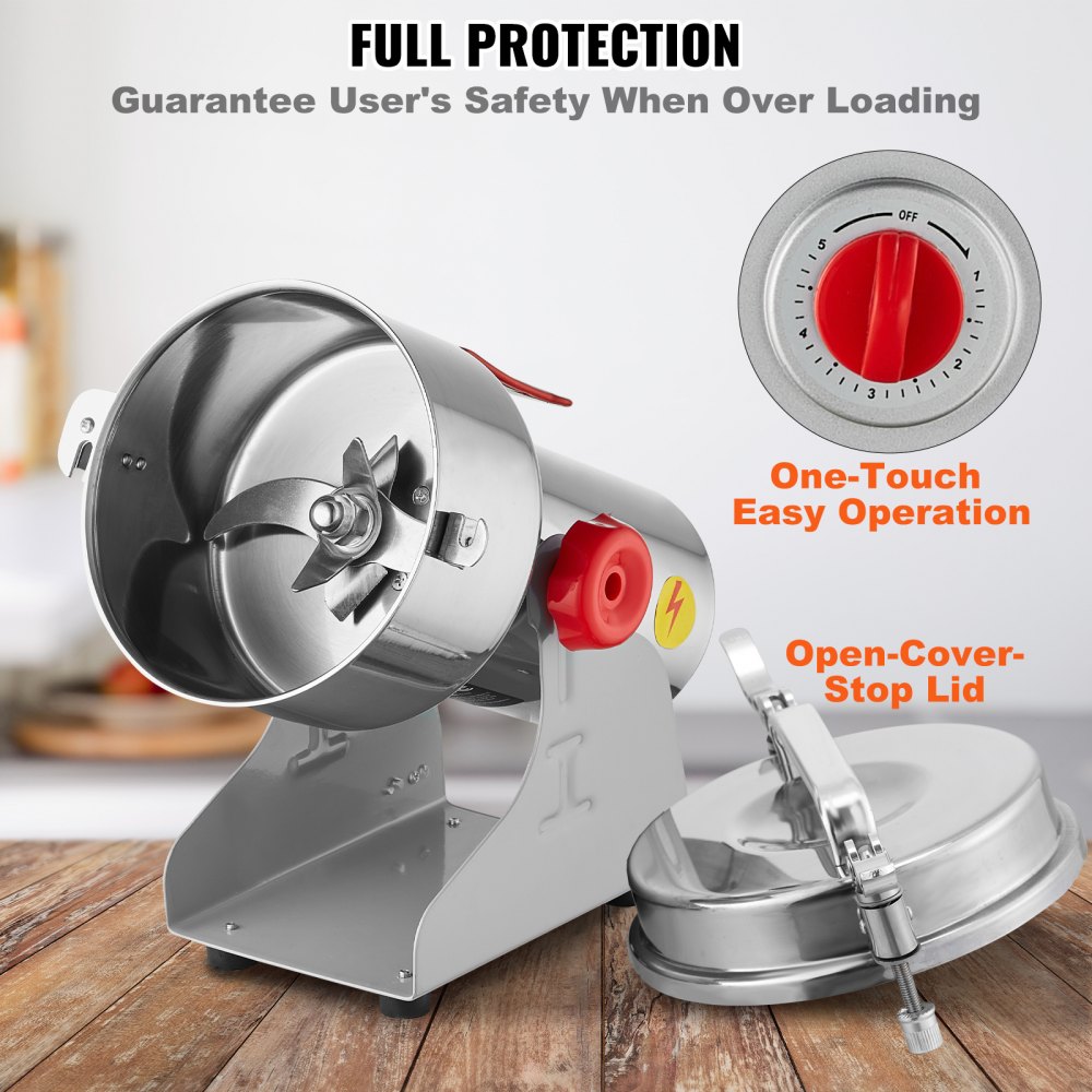 VEVOR Molinillo de Especias Comercial Capacidad de 1000 g Molinillo de Cereales Eléctrico 3000 W Molinillo de Alta Velocidad 28000 rpm para Granos Secos Especias Cereales Café Maíz Pimienta