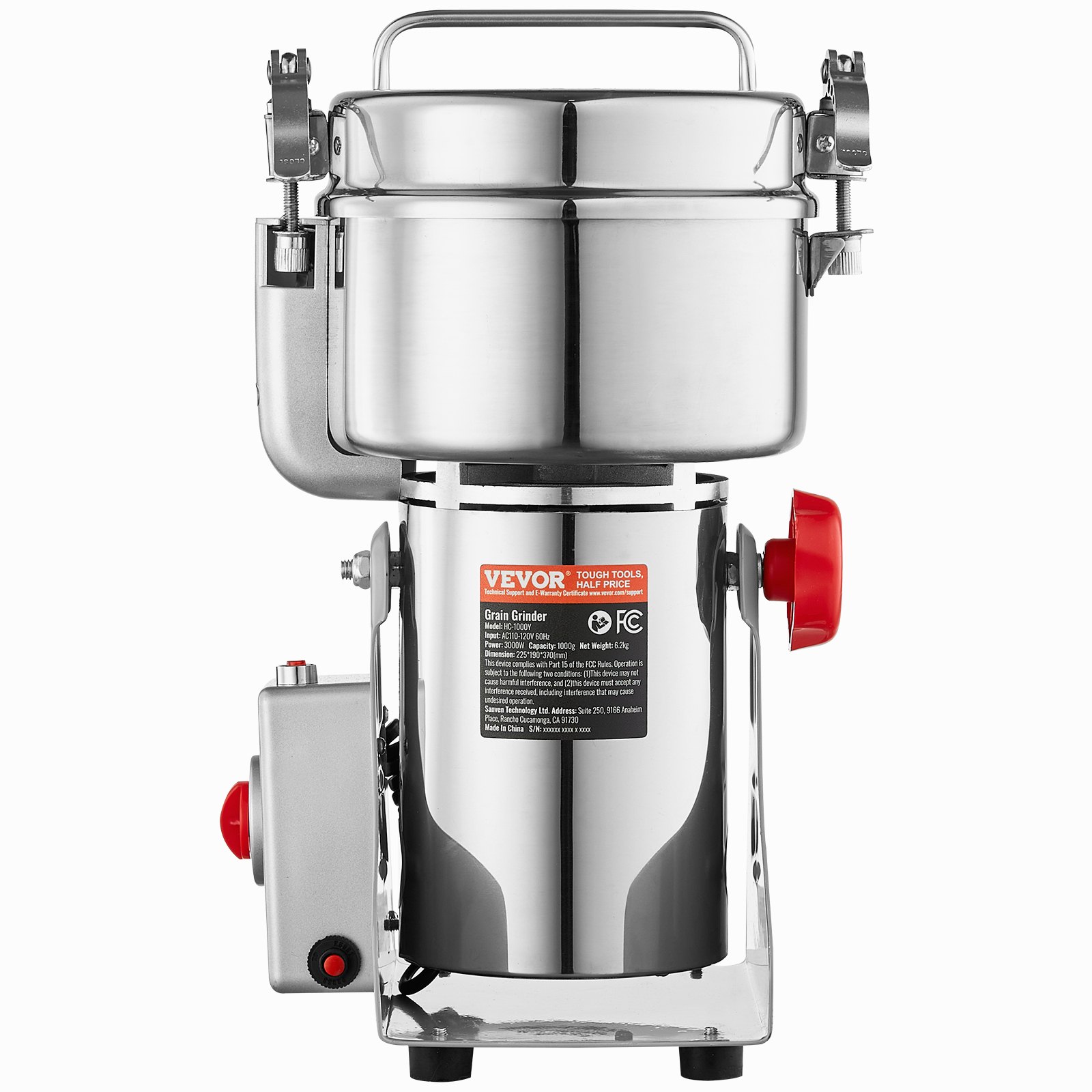 VEVOR Molinillo de Especias Comercial Capacidad de 1000 g Molinillo de Cereales Eléctrico 3000 W Molinillo de Alta Velocidad 28000 rpm para Granos Secos Especias Cereales Café Maíz Pimienta