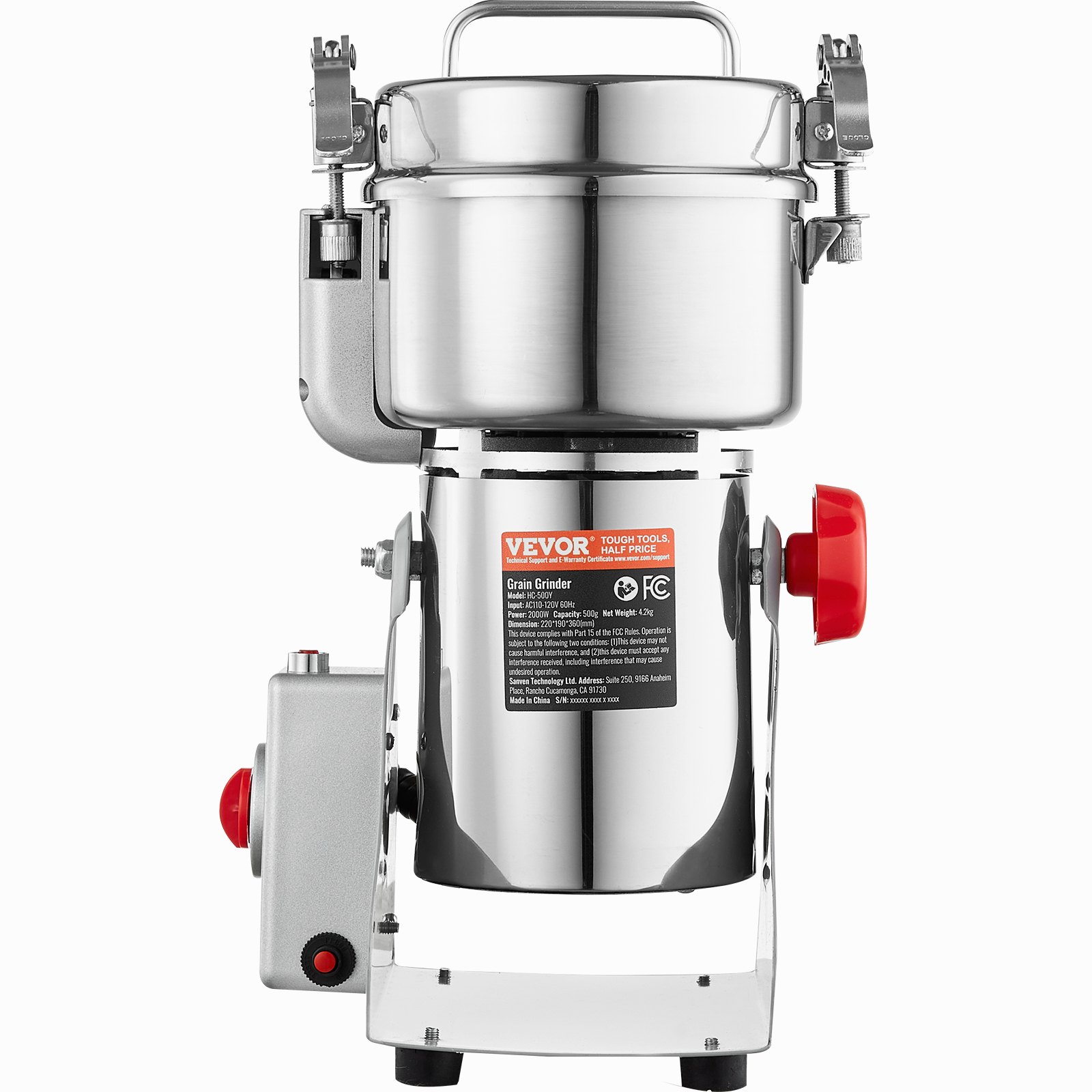 VEVOR Molinillo de Especias Comercial Capacidad de 500 g Molinillo de Cereales Eléctrico 2000 W Molinillo de Alta Velocidad 28000 rpm para Granos Secos Especias Cereales Café Maíz Pimienta