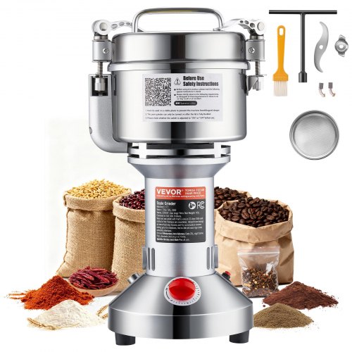 VEVOR Molinillo de Granos Eléctrico 2000 W Capacidad de 550 g Molinillo de Especias de Alta Velocidad con Pulverizador de Acero Inoxidable para Granos Secos Especias Cereales Café Maíz Pimienta