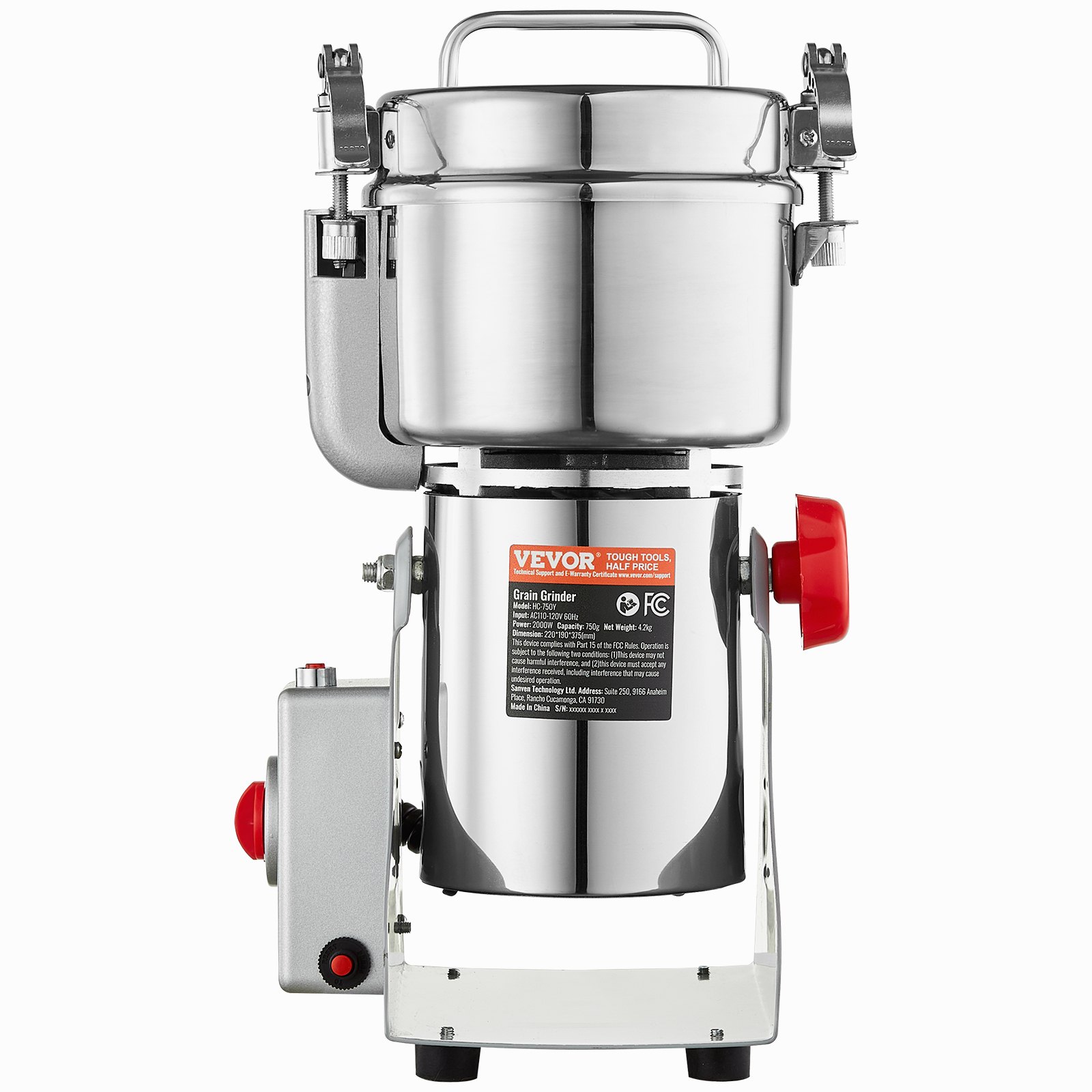 VEVOR Molinillo de Especias Comercial Capacidad de 750 g Molinillo de Cereales Eléctrico 2000 W Molinillo de Alta Velocidad 28000 rpm para Granos Secos Especias Cereales Café Maíz Pimienta
