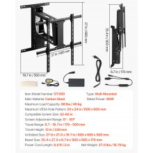VEVOR Soporte de Pared Motorizado para Televisores de 813-1651 mm, Carga de 40kg