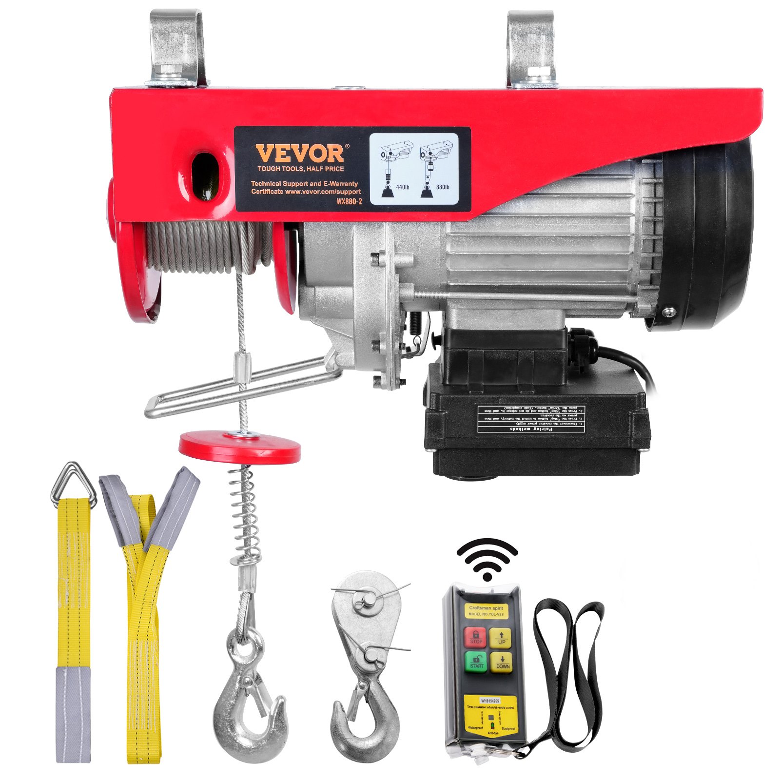 VEVOR Polipasto Eléctrico de Cable Capacidad de 400 kg Polipasto 850 W con Mando a Distancia Inalámbrico 10 m/min Altura de Elevación 12m Cable Único Motor de Cobre Puro para Garajes Almacenes Plantas