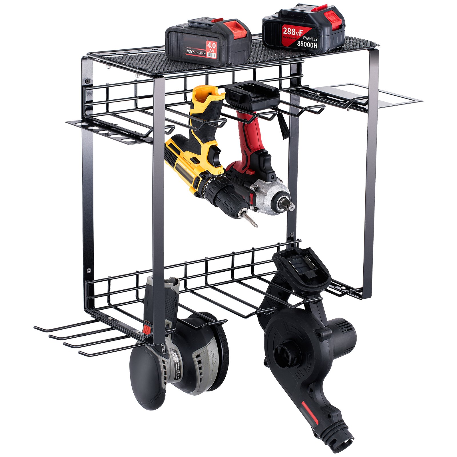 VEVOR Estante para Herramientas Eléctricas de Pared 8 Ranuras Organizador de Almacenamiento para Taller Garaje, 3 Capas para Taladro Inalámbrico, Estación de Carga de Batería, Destornillador, Alicates