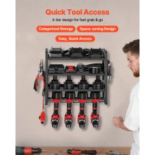 VEVOR Organizador de Herramientas Eléctricas de Pared, Estante de Almacenamiento de 4 Capas con 4 Soportes para Taladros, para Garaje, Banco de Trabajo y Taller, 490 x 200 x 370 mm, Carga 60 kg