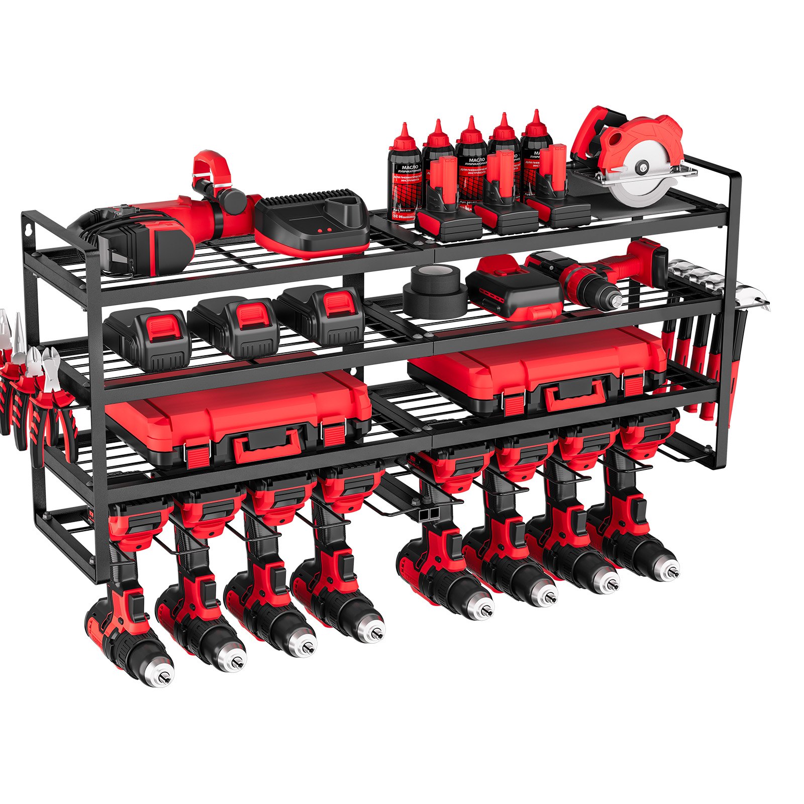 VEVOR Organizador de Herramientas Eléctricas de Pared, Estante de Almacenamiento de 4 Capas con 8 Portabrocas, para Destornillador, para Garaje, Banco de Trabajo y Taller, 928,5 x 200 x 420 mm