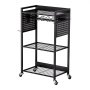 VEVOR 4-Tier Tool Trolley, 68 kg Load Capacity, Workshop Trolley with Rolling Drill Holder & Sturdy Storage Shelf, Assembly Trolley for Garage, Workshop, Black, 560x350x970 mm