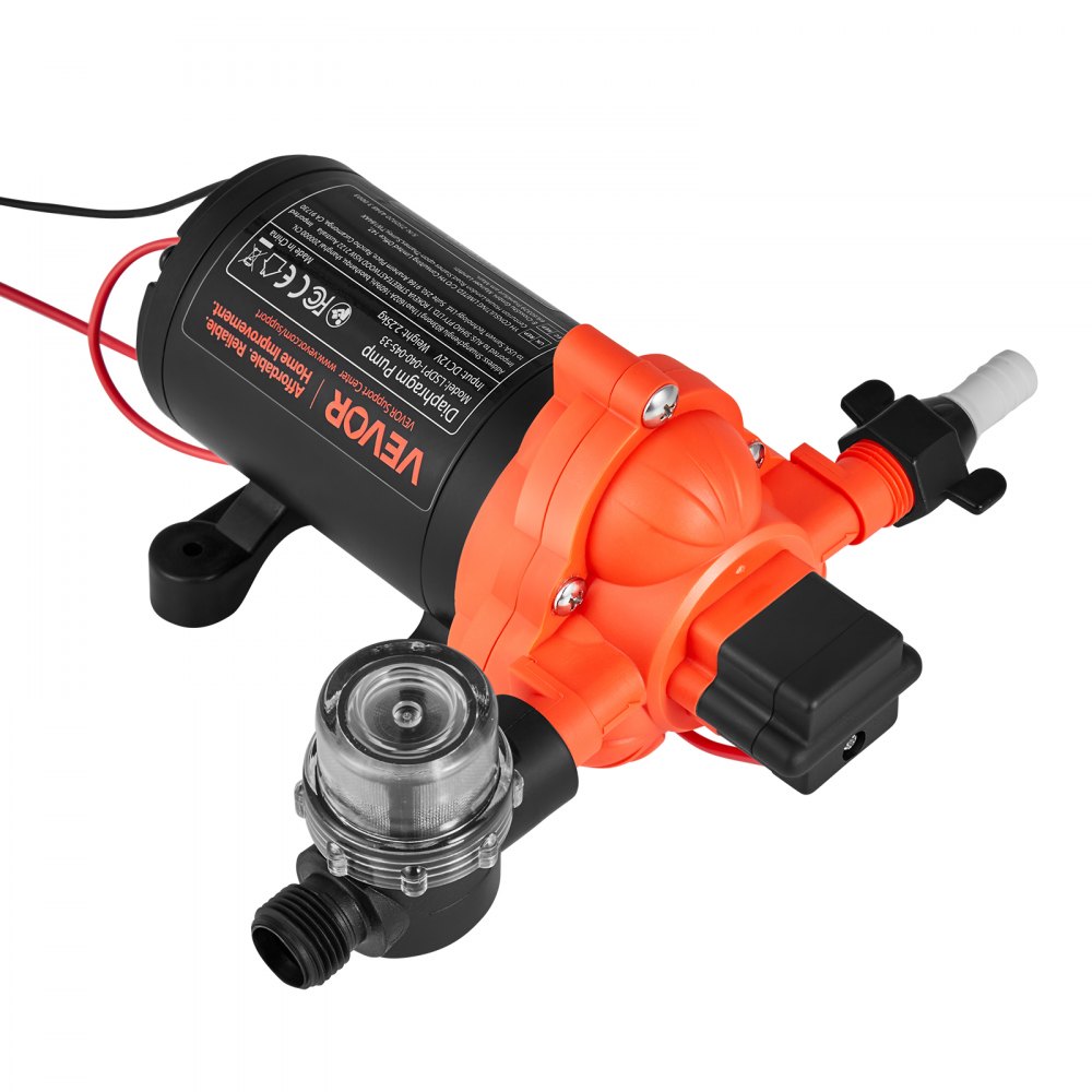 VEVOR Bomba de Diafragma, 12 V DC, 15,1 L/min, Autocebante, de 3 Cámaras con Presostato Automático, Presión de 2,75 Bar, para Autocaravanas, Caravanas, Barcos, Yates y Lavaderos de Coches, 156 W