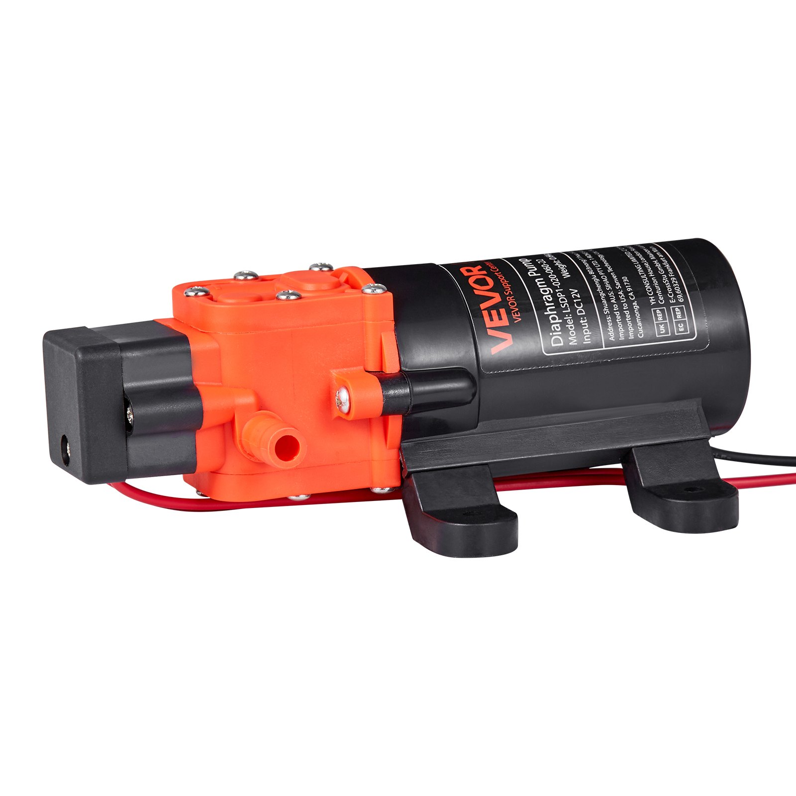 VEVOR Bomba de Diafragma, 4,5 L/min, Autocebante, de 2 Cámaras con 2 Abrazaderas, Presión Máxima de 5,5 Bar, Funcionamiento Silencioso, para Autocaravanas, Caravanas, Barcos y Riego de Jardines