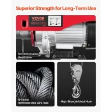 VEVOR Polipasto Eléctrico 600kg con Control Remoto Inalámbrico y con Cable 4,2m