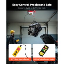 VEVOR Polipasto Eléctrico Carga de 1000 kg Cabrestante Eléctrico 230 V Control Remoto Inalámbrico y con Cable de 4,2 m Parada de Emergencia Polipasto Elevador para Garaje, Almacén, Fábrica