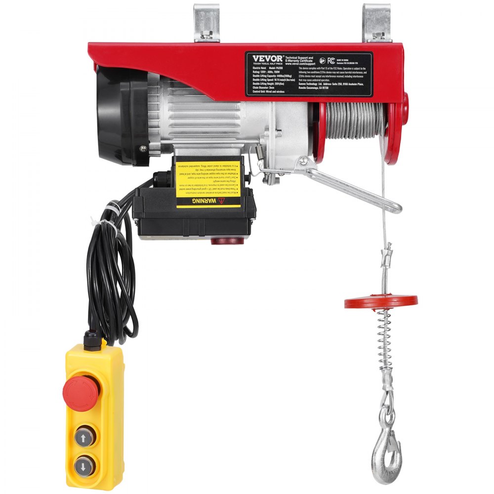 VEVOR Polipasto Eléctrico Carga de 200 kg Cabrestante Eléctrico 230 V Control Remoto Inalámbrico y con Cable de 4,2 m Parada de Emergencia Polipasto Elevador para Garaje, Almacén, Fábrica
