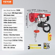 VEVOR Polipasto Eléctrico 200kg con Control Remoto Inalámbrico y con Cable 4,2m